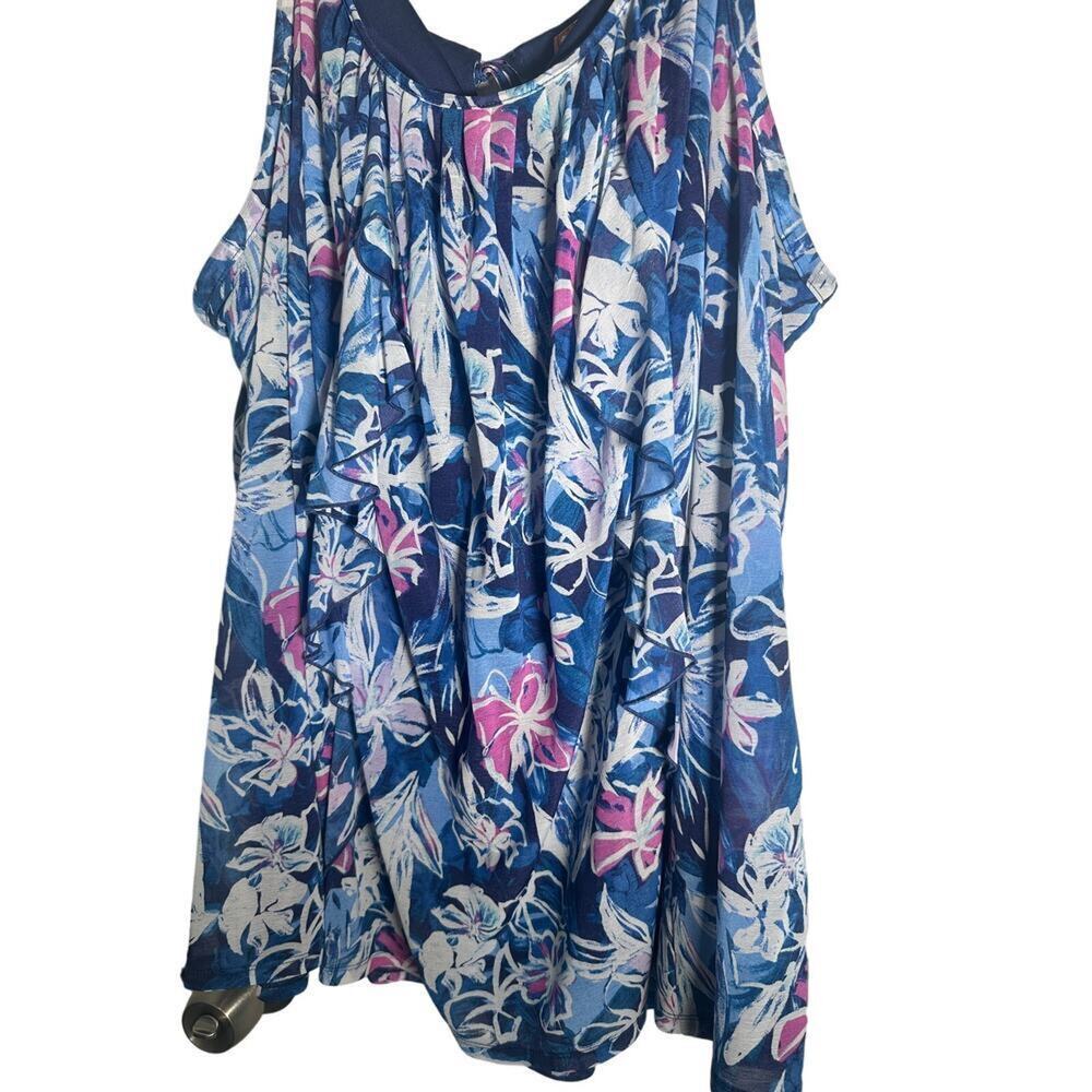 Lane Bryant Blue Floral Layered Chiffon Tank - Size 26/28 - Picture 6 of 10